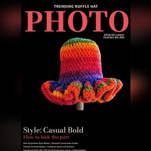 Skittles crochet ruffle hat